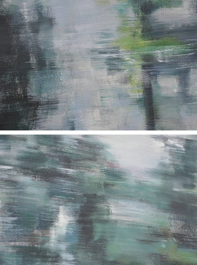 Large Abstract Art,Horizontal Abstract Landscape Oil Painting On Canvas,Unique Canvas Art,Grey,Dark Green,White.etc